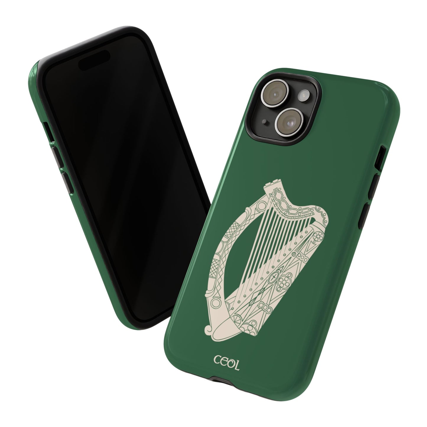Green Celtic Harp Tough Irish Phone Case, Ceol
