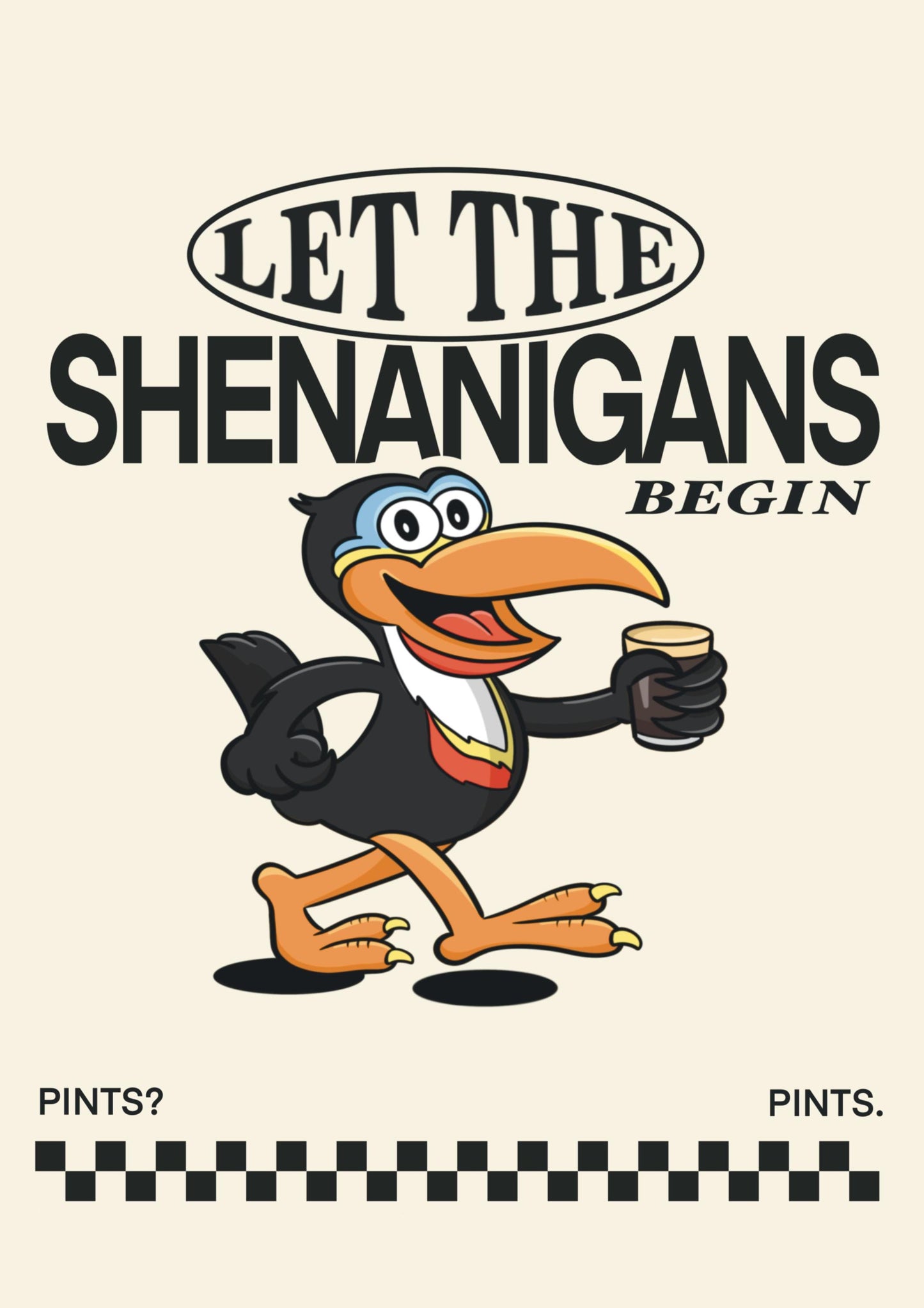 Guinness Toucan; Let the Shenanigans Begin | Retro Irish Print | Pints print