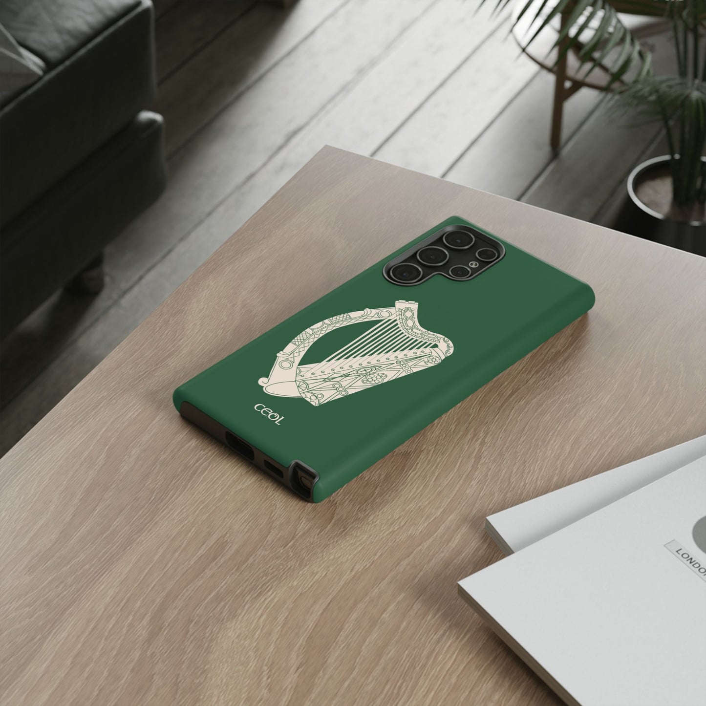 Green Celtic Harp Tough Irish Phone Case, Ceol
