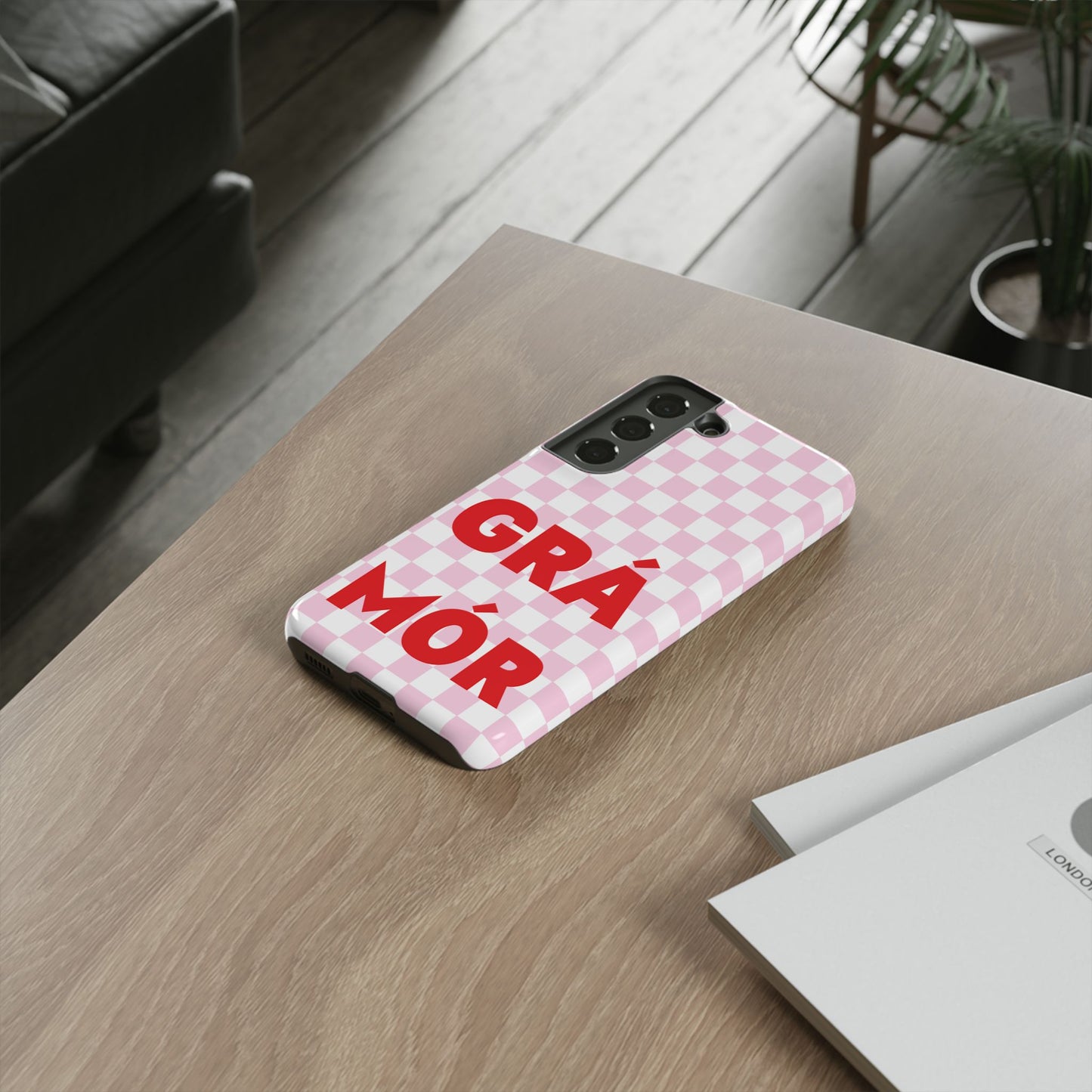 Pink Checked Grá Mór Tough Irish Phone Case
