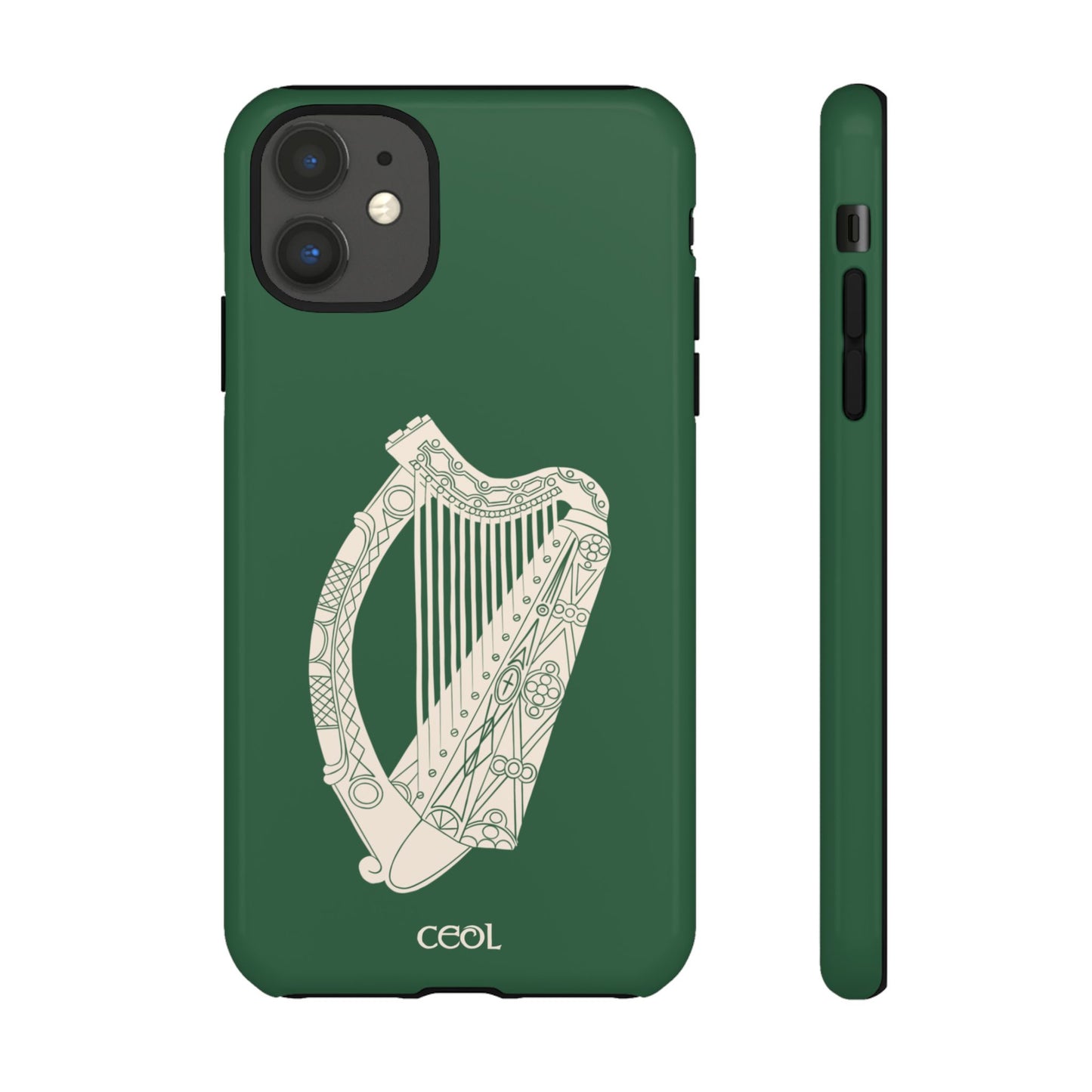 Green Celtic Harp Tough Irish Phone Case, Ceol