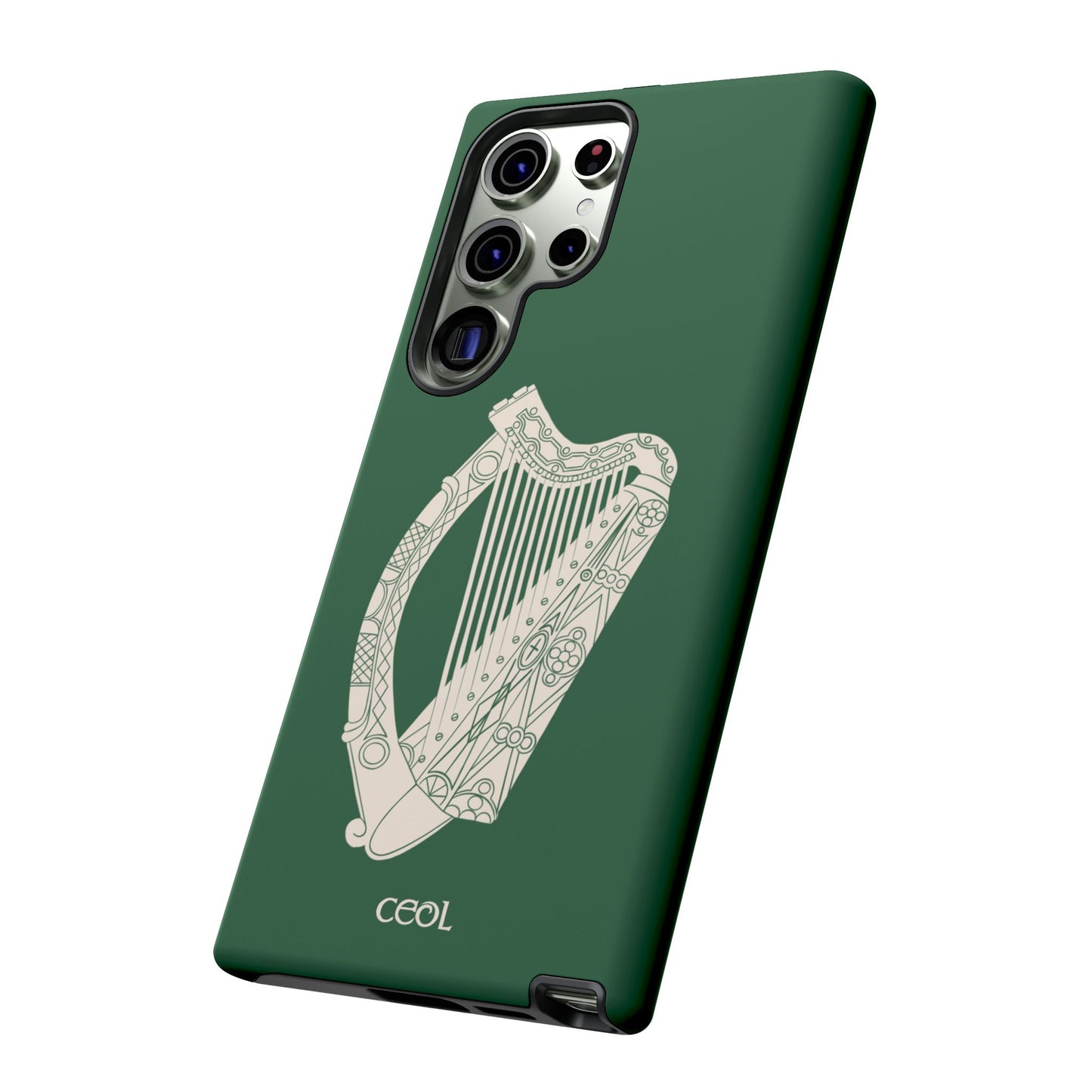 Green Celtic Harp Tough Irish Phone Case, Ceol