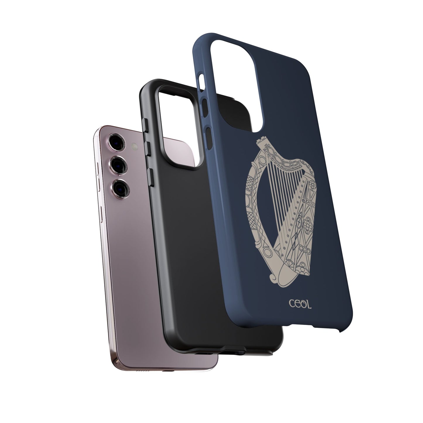 Navy Celtic Harp Tough Irish Phone Case, Ceol