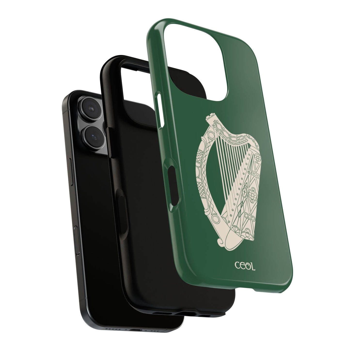 Green Celtic Harp Tough Irish Phone Case, Ceol