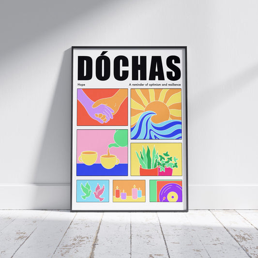 Irish Hope Print: Colorful Gaeilge Saying, Dochas Wall Art