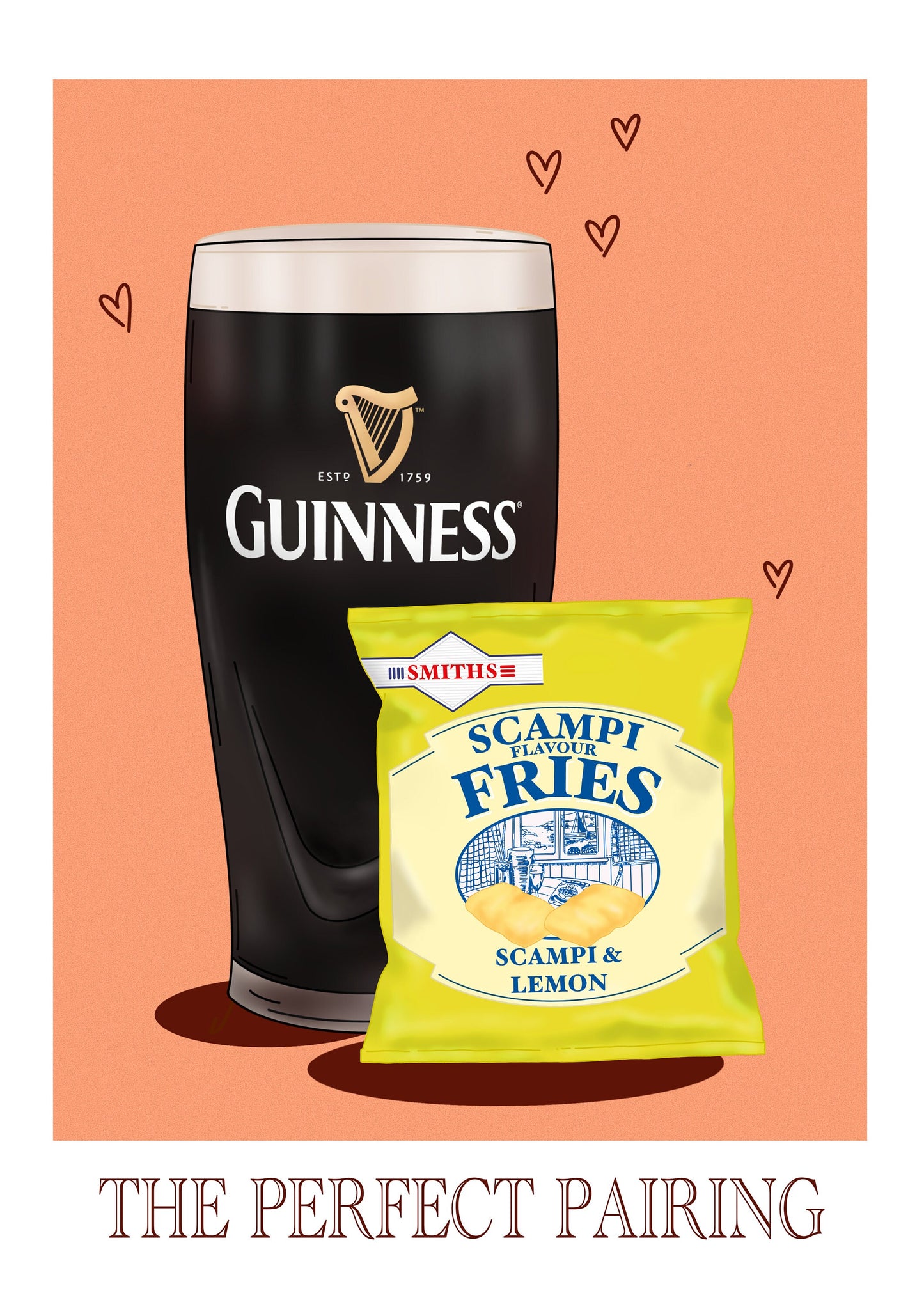 Guinness and Scampi Fries Print: Irish Home Decor