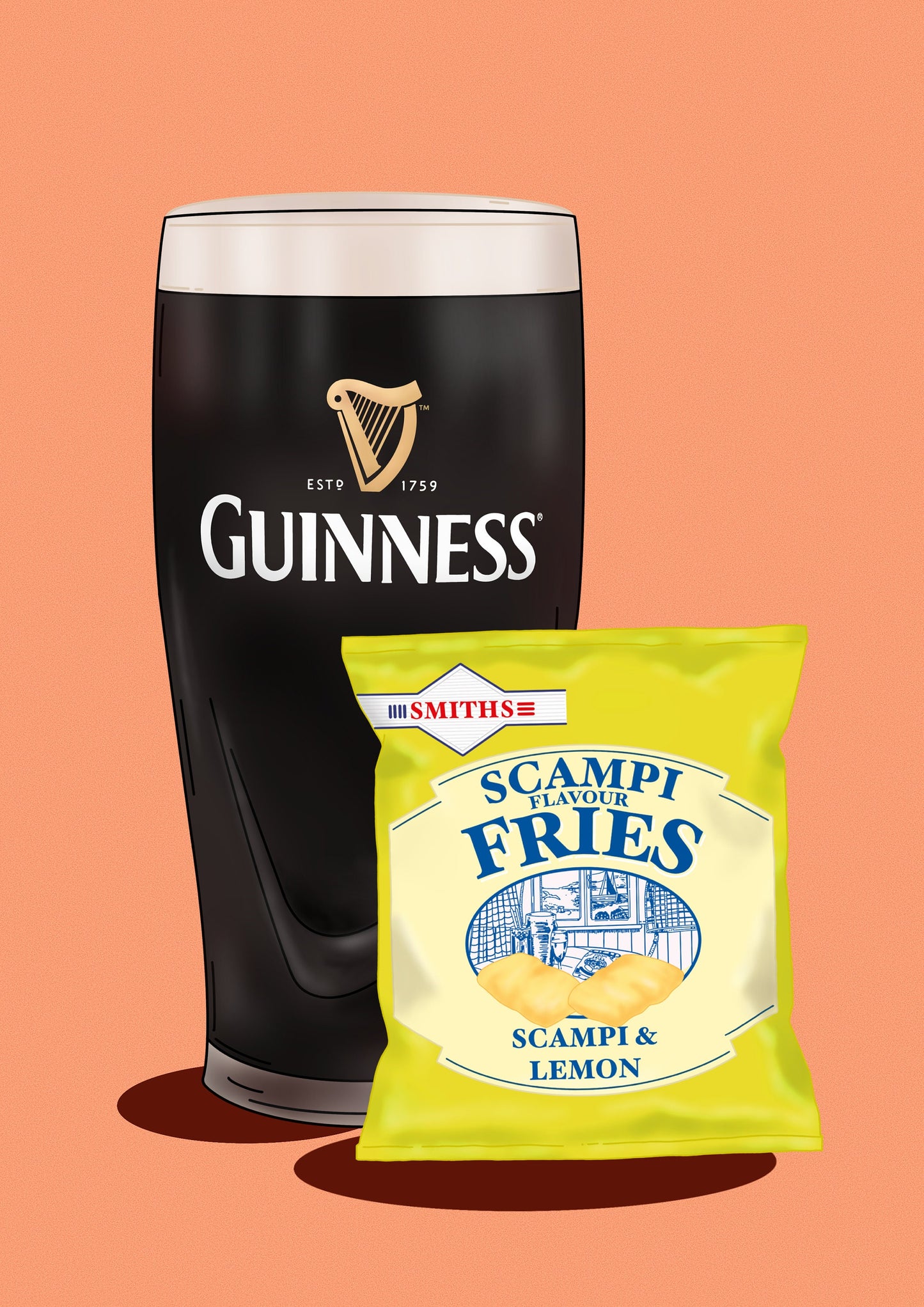 Guinness and Scampi Fries Print: Irish Home Decor