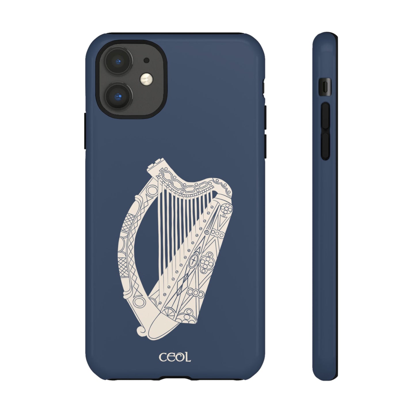 Navy Celtic Harp Tough Irish Phone Case, Ceol