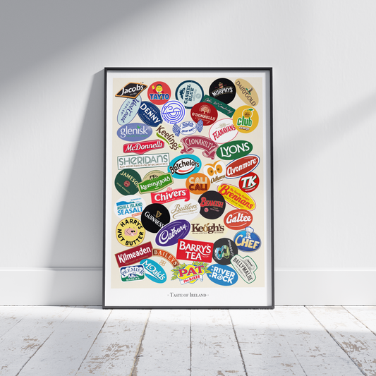 Taste of Ireland Print - 46 Hand Drawn Logos of some of the best Irish food and drink