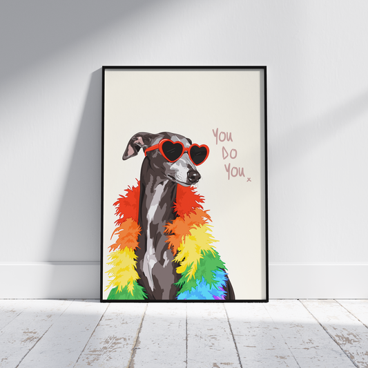 You Do You Pride Poster, Fun Colourful Irish Greyhound Art