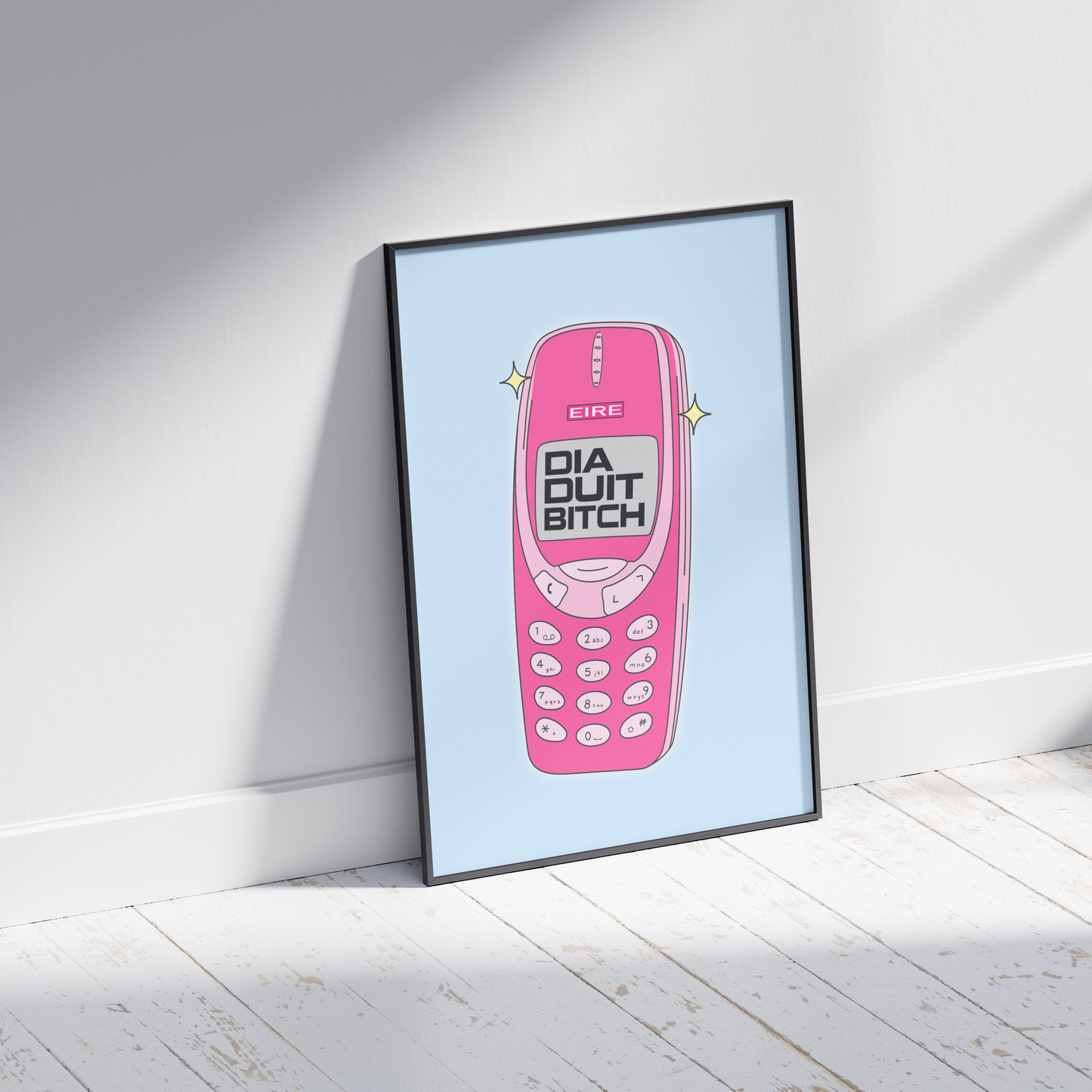 Gaeilge Dia Duit Bitch Print - Colourful Retro Nokia Phone Print - Irish