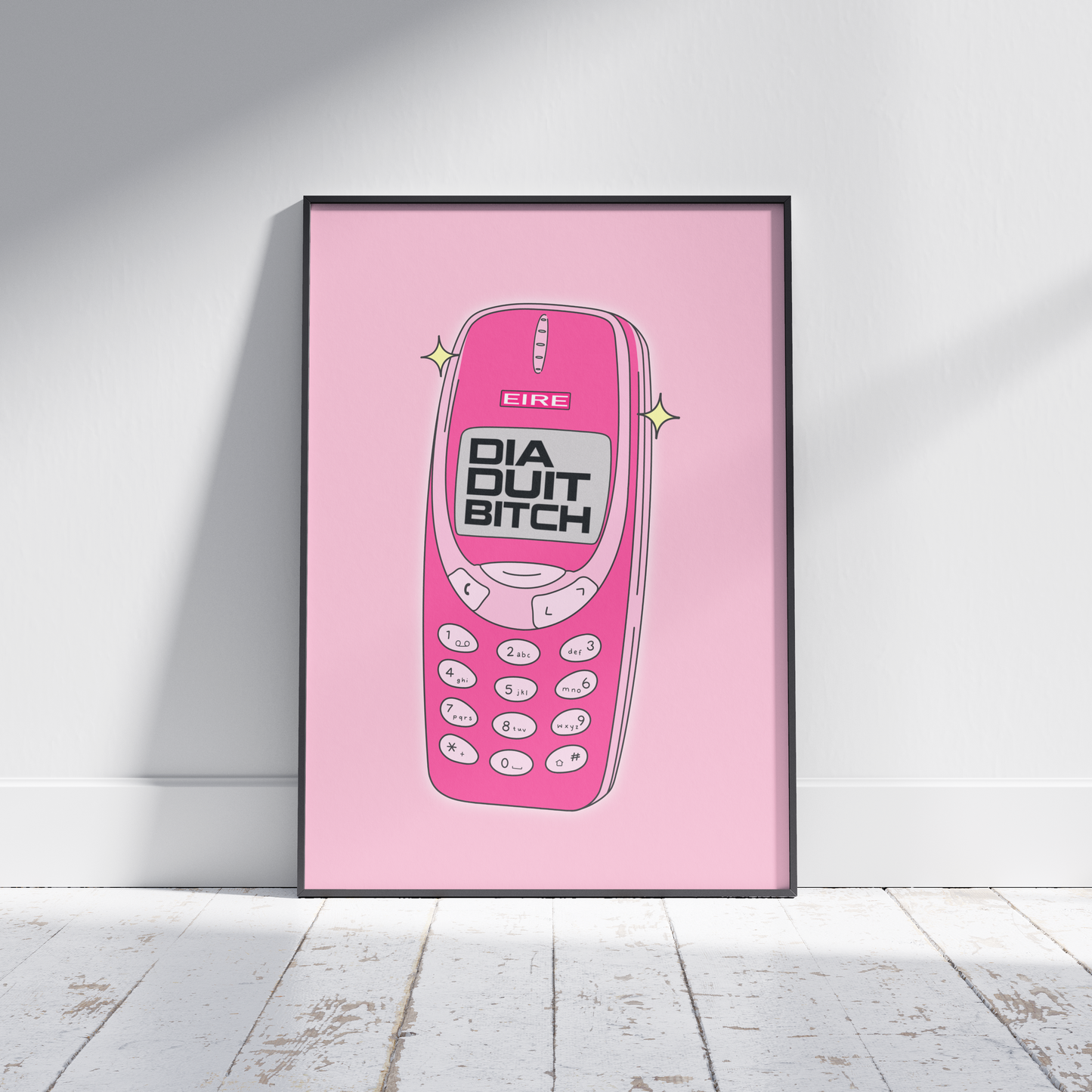 Gaeilge Dia Duit Bitch Print - Colourful Retro Nokia Phone Print - Irish