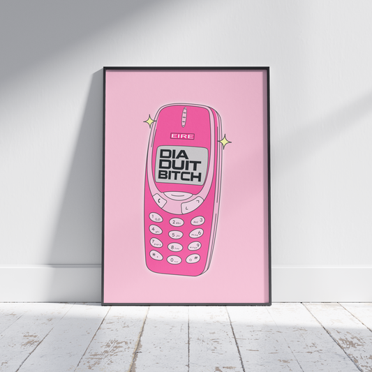 Gaeilge Dia Duit Bitch Print - Colourful Retro Nokia Phone Print - Irish