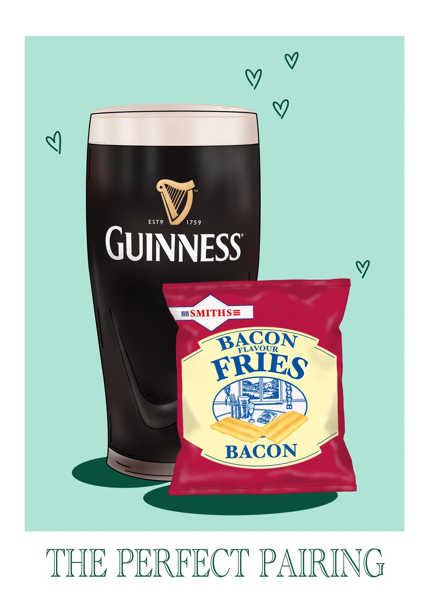 Guinness and Bacon Fries Print: Irish Home Bar Wall Art