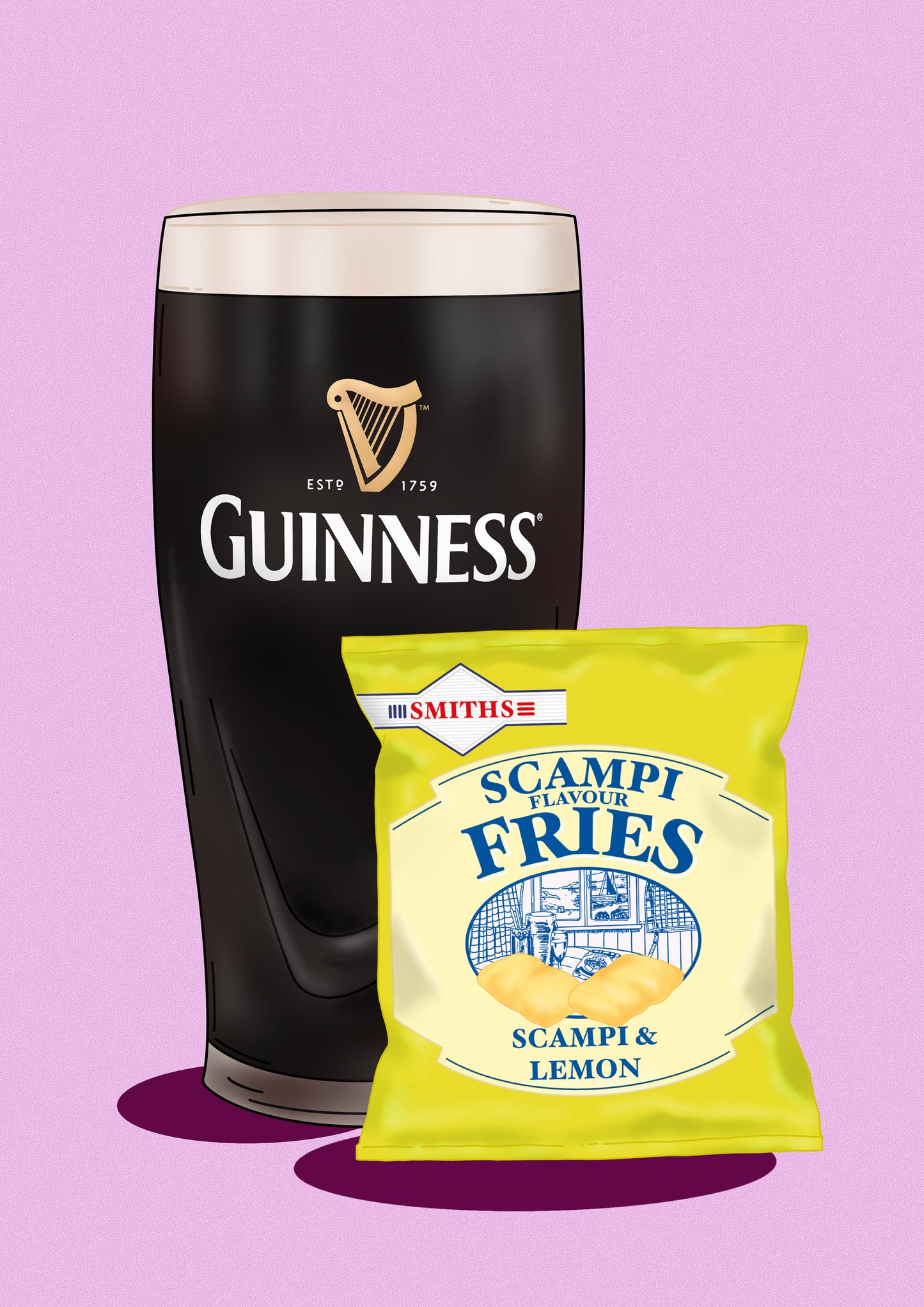 Guinness and Scampi Fries Print: Irish Home Decor
