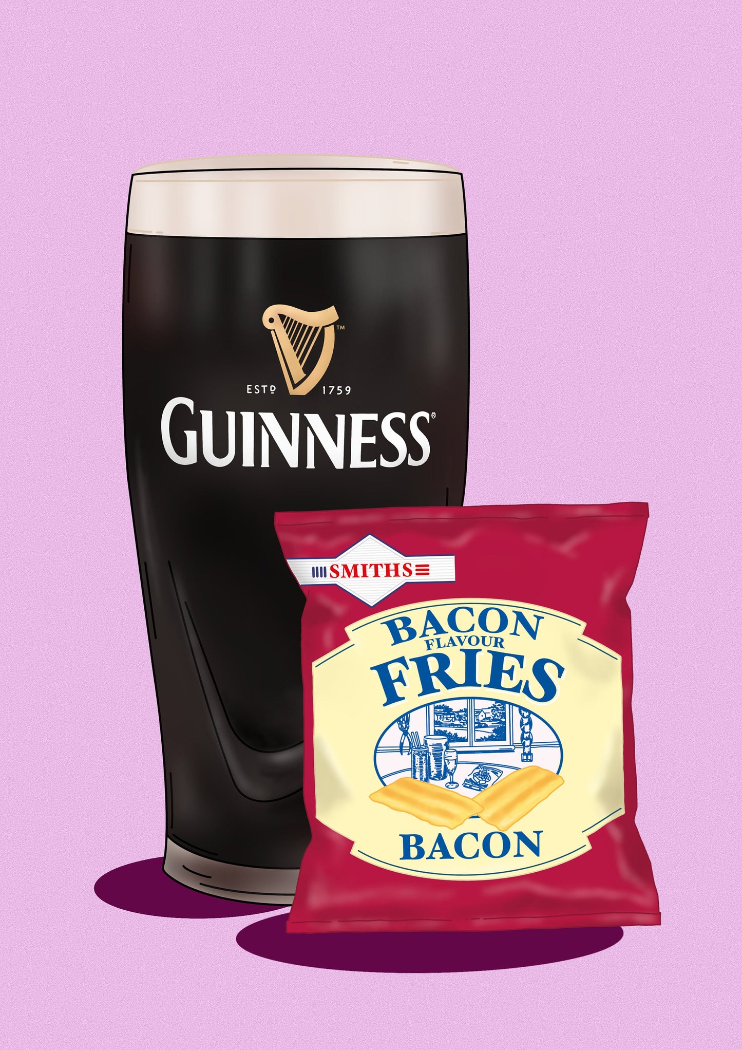 Guinness and Bacon Fries Print: Irish Home Bar Wall Art