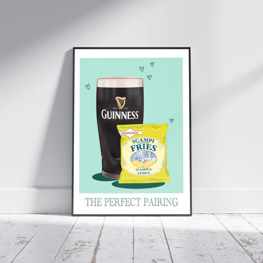 Guinness and Scampi Fries Print: Irish Home Decor