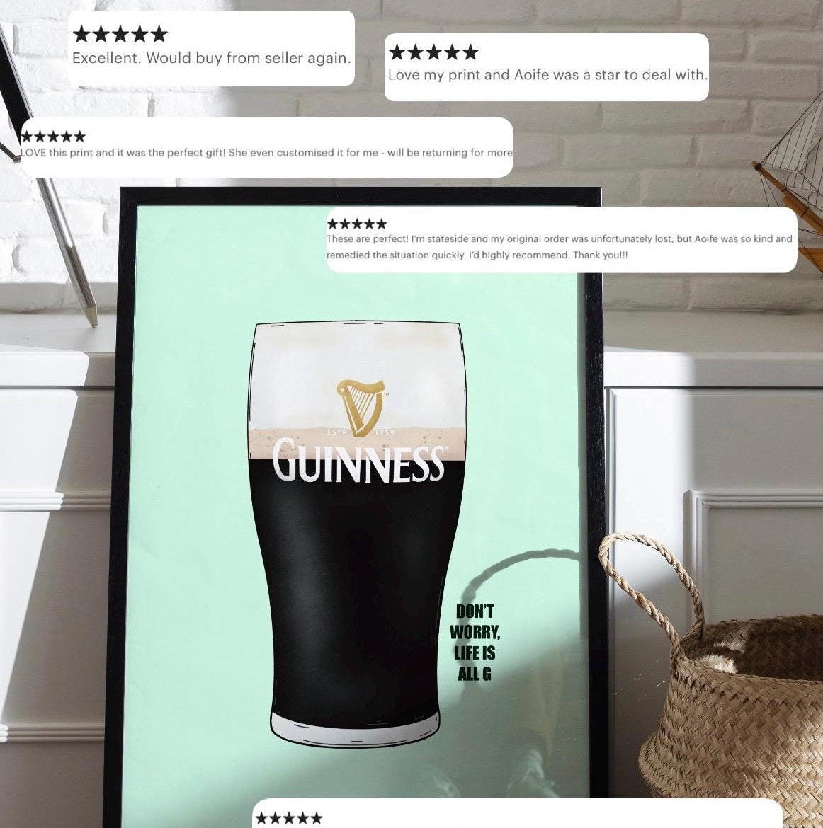 Guinness Pint Print | Split the G, life is all G | Irish Home Decor