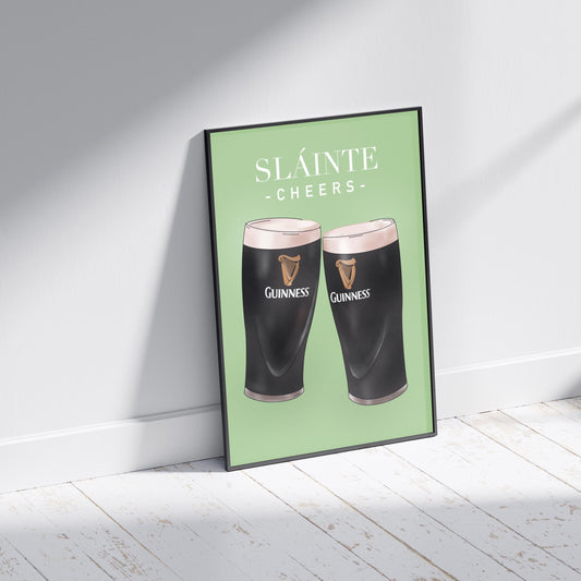 Sláinte Cheers Guinness Print: Irish Home Decor